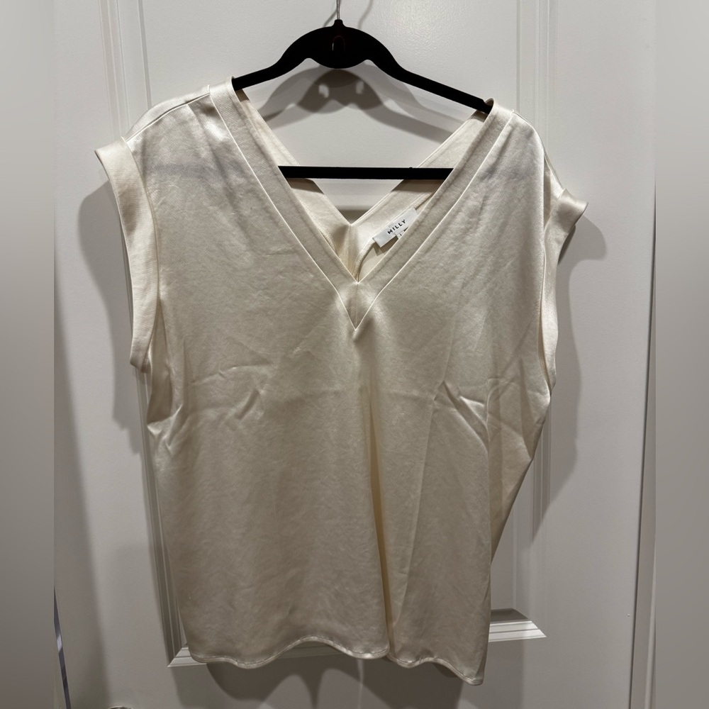 Milly Cream V-Neck Sleeveless Tank